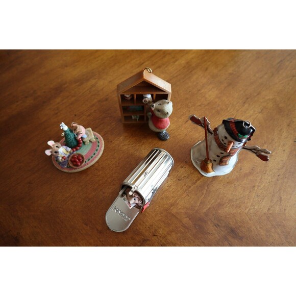 Vtg Lot Of 4 Hallmark Christmas Ornament Tin Snowman Critters Animal Forest Hedg - Picture 13 of 16